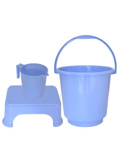 Kuber Industries Kuber Industries 3 Pieces Plastic Bucket, Mug & Stool Set (Blue)  - Image 1
