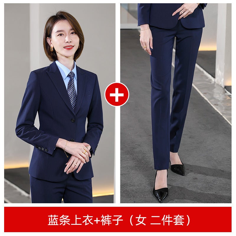 Business Suit Suit For Men And Women, Striped Professional Suit For Office, Office, Lapel Collar, Formal Work Clothes - Image 1