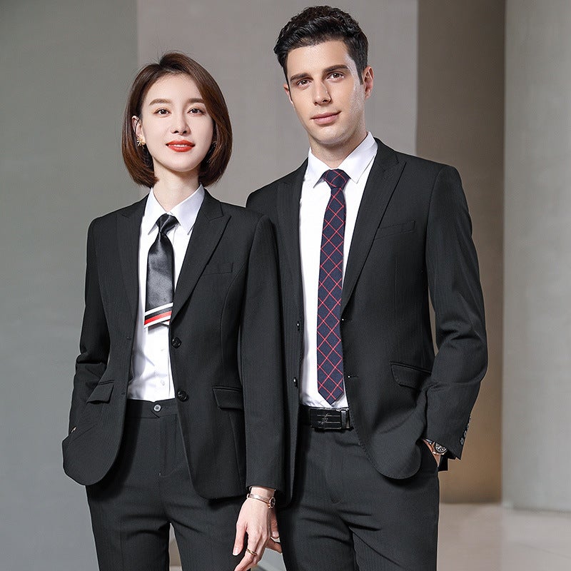 Business Suit Suit For Men And Women, Striped Professional Suit For Office, Office, Lapel Collar, Formal Work Clothes - Image 3