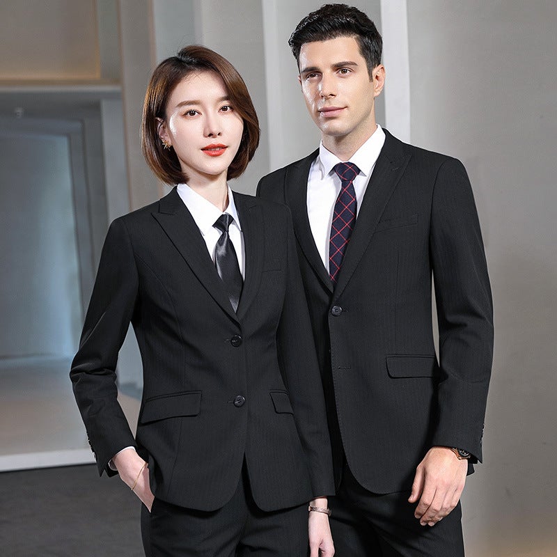 Business Suit Suit For Men And Women, Striped Professional Suit For Office, Office, Lapel Collar, Formal Work Clothes - Image 5