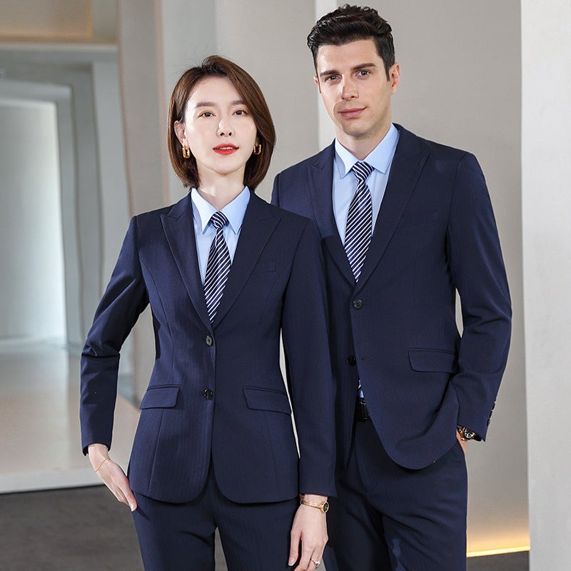 Business Suit Suit For Men And Women, Striped Professional Suit For Office, Office, Lapel Collar, Formal Work Clothes - Image 2