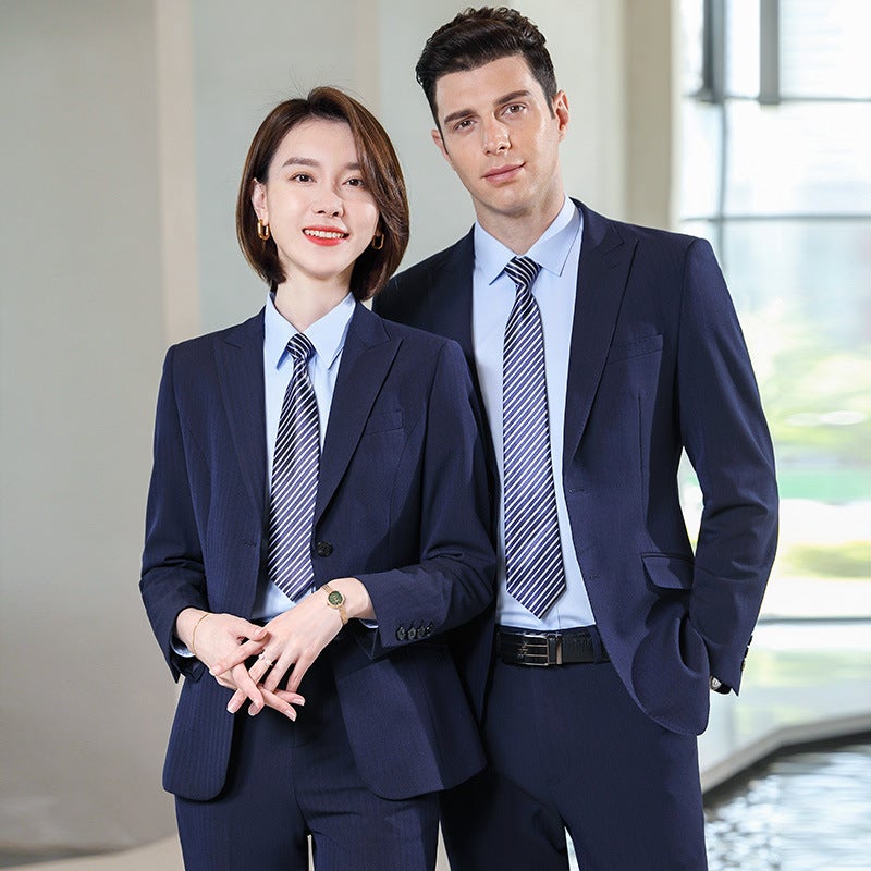 Business Suit Suit For Men And Women, Striped Professional Suit For Office, Office, Lapel Collar, Formal Work Clothes - Image 4
