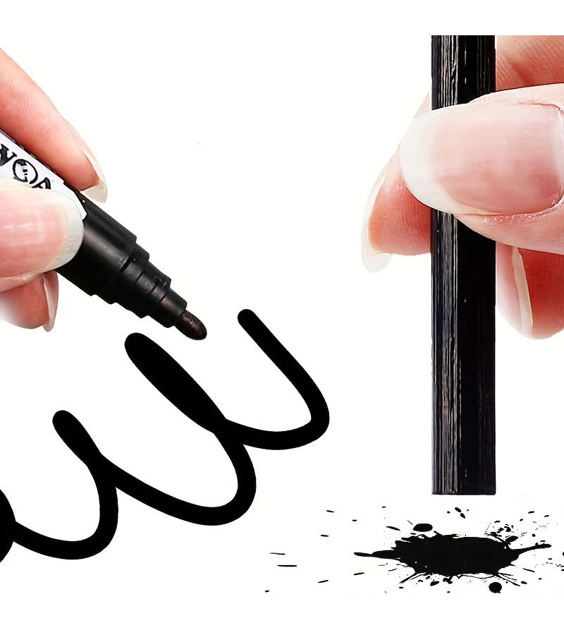 10 Black Quick Dry Non Bleed Markers Pens For Paper Steel Glass Office School - Image 3