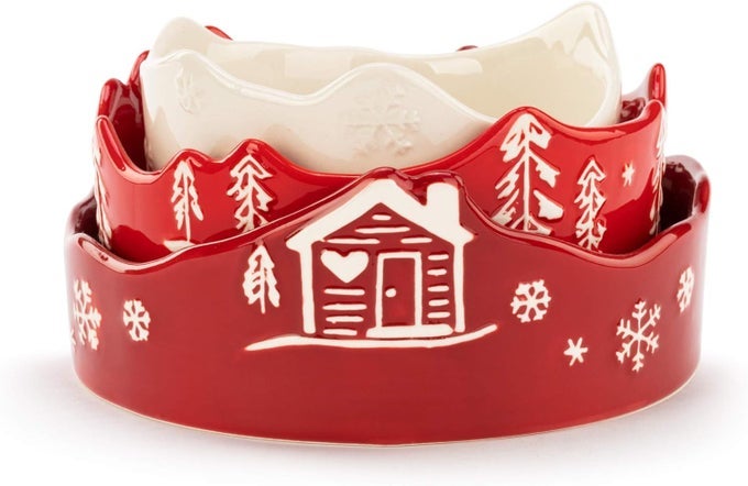 COZY LODGE STACKING RED 65 X 65 CERAMIC STONEWARE DECORATIVE BOWLS SET OF 3