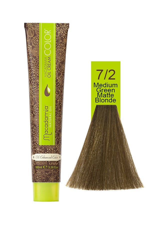 Macadamia Natural Oil Cream Hair Colour Medium Green Matte Blonde 7/2 100ml - Image 1