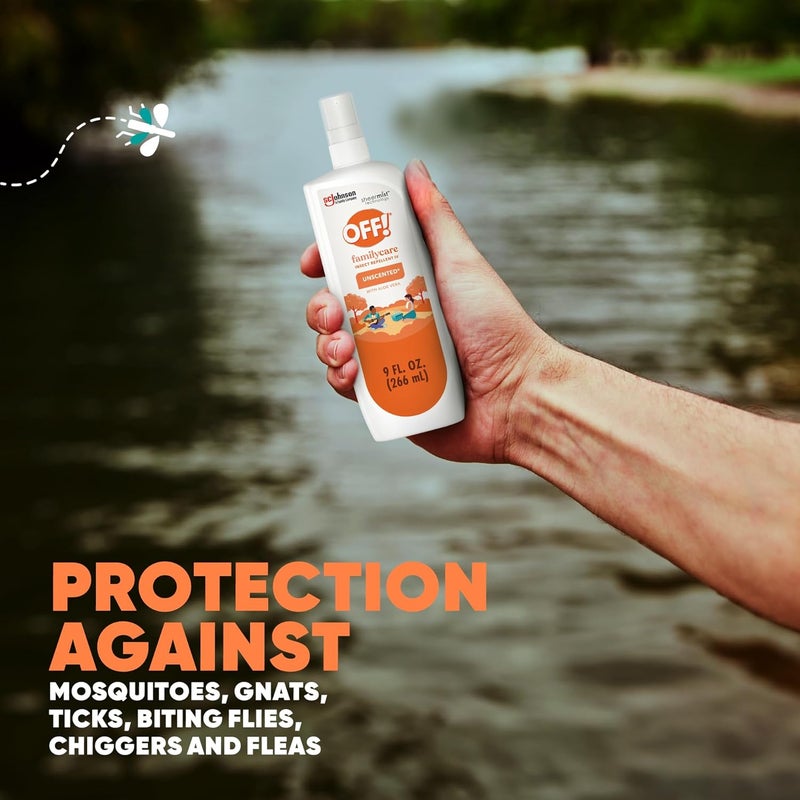 OFF! ! Family Care Insect & Mosquito Repellent Spritz, Bug Spray Containing 7% DEET, Unscented Repellent with Aloe Vera Protects Against Mosquitoes, 9 Oz - Image 1