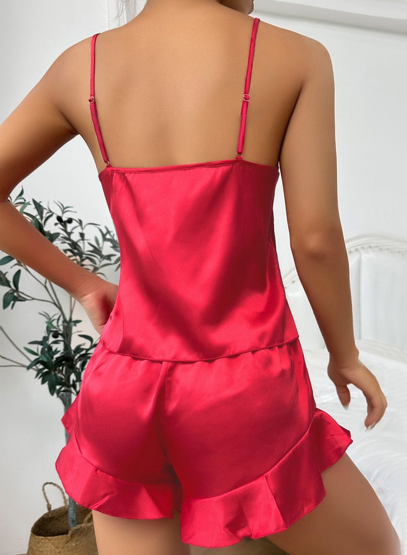 Loquat Women's Solid Color 2-Piece Set Nightgown Sleepwear Suspender Top With Adjustable And Shorts Soft Loungewear Pajamas Suit Rose Pink  - Image 2