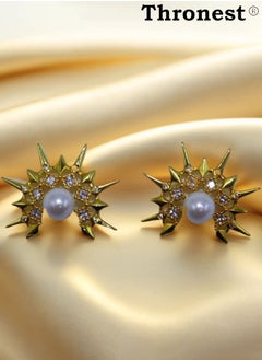 Thronest Gold Pearl Earring ,gold hypoallergenic Earring，Trendy Fashion Jewelry for Women ,Perfect for Parties, wedding,Gifts, and Everyday Wear  - Image 2