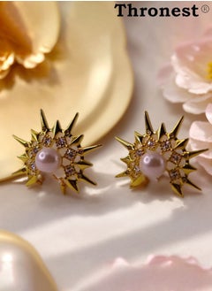 Thronest Gold Pearl Earring ,gold hypoallergenic Earring，Trendy Fashion Jewelry for Women ,Perfect for Parties, wedding,Gifts, and Everyday Wear  - Image 4