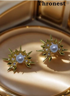 Thronest Gold Pearl Earring ,gold hypoallergenic Earring，Trendy Fashion Jewelry for Women ,Perfect for Parties, wedding,Gifts, and Everyday Wear  - Image 5