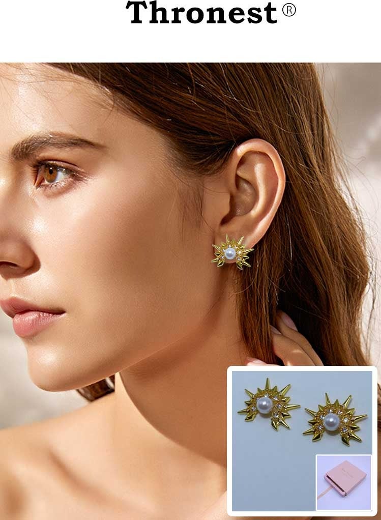 عرش قرط ذهبي من اللؤلؤ، قرط ذهبي مضاد للحساسية، مجوهرات عصرية للنساء ومثالية للحفلات والزفاف والهدايا والملابس اليومية - Image 1