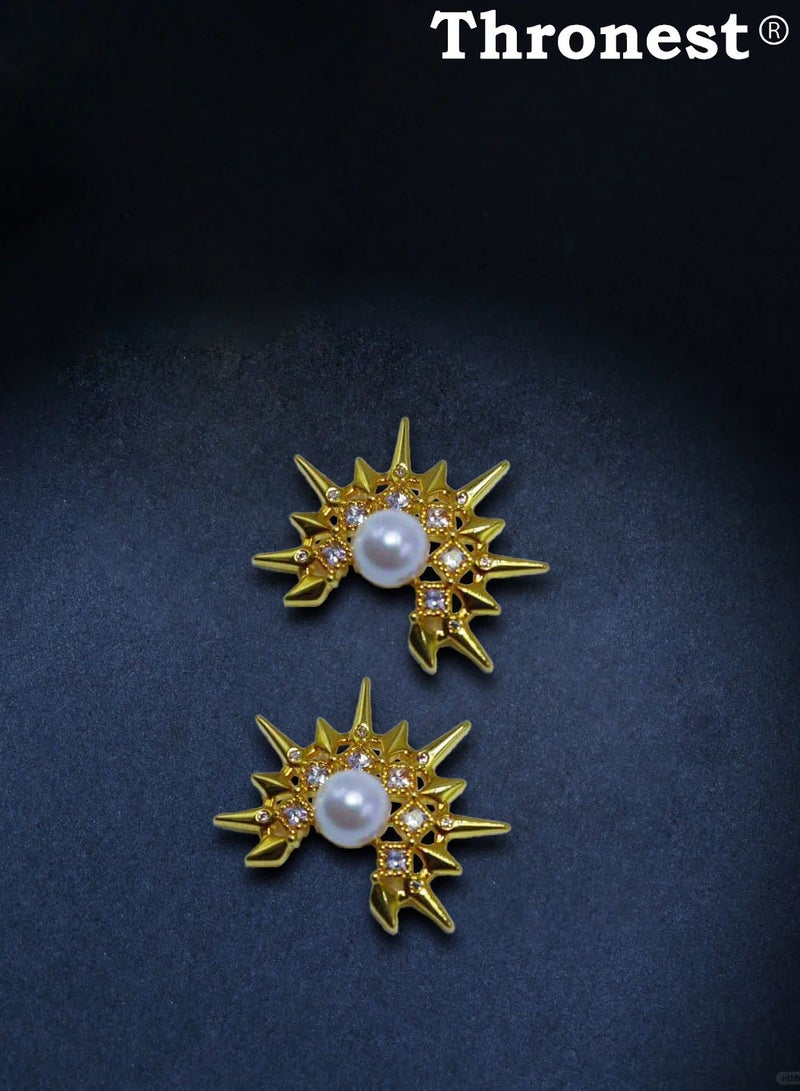 عرش قرط ذهبي من اللؤلؤ، قرط ذهبي مضاد للحساسية، مجوهرات عصرية للنساء ومثالية للحفلات والزفاف والهدايا والملابس اليومية - Image 5