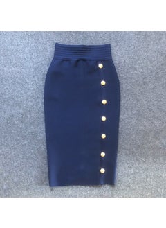 2022 Autumn New High-Waisted Slimming Single-Row Button Design Mid-Length Dress Tummy Control Shapewear Underneath Dark Blue