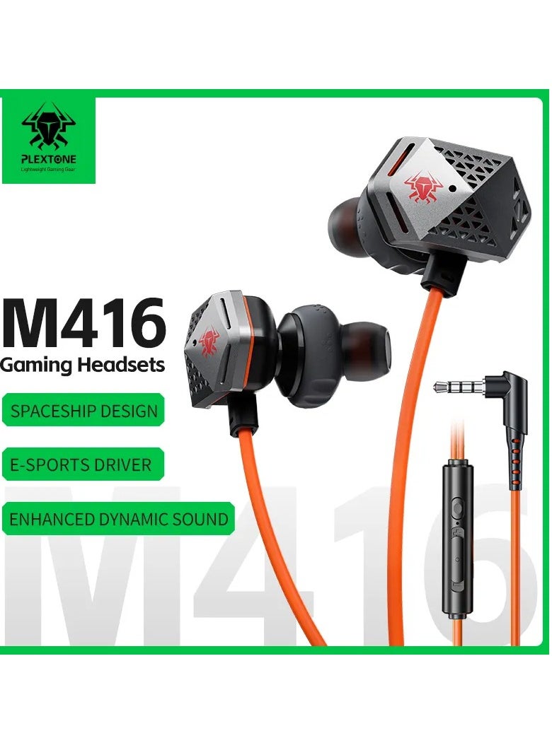 Plextone Plextone M416 In-Ear Gaming Headphones with Acoustic Drivers, Built-in Microphone, and AUX Pin Volume Control - Orange  - Image 2