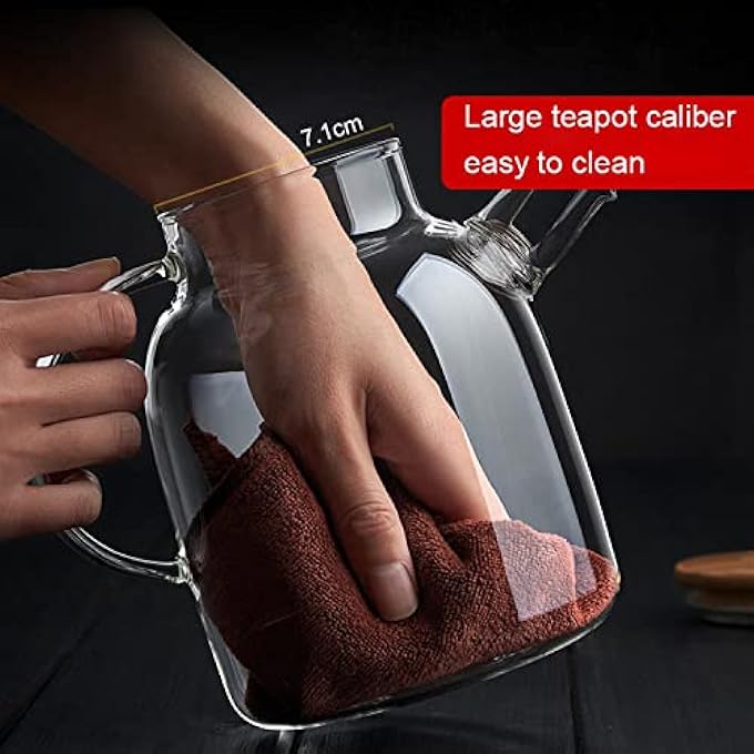 rayihni Glass Flower Tea Coffee Pot HotCold Glass Tea Kettle Maker Heat Resistant Teapot Warmer Stovetop Safe Ideal For Home Office With Bamboo Lid 1000Ml - Image 5