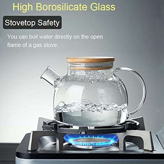 rayihni Glass Flower Tea Coffee Pot HotCold Glass Tea Kettle Maker Heat Resistant Teapot Warmer Stovetop Safe Ideal For Home Office With Bamboo Lid 1000Ml - Image 3