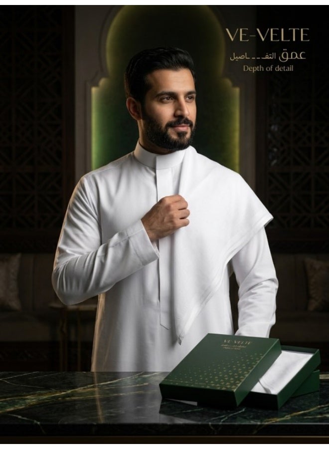فدشي غترة بيضاء فاخرة قطن 100% من VE-VELTE - تصميم كلاسيكي بتغليف إهداء - Image 2