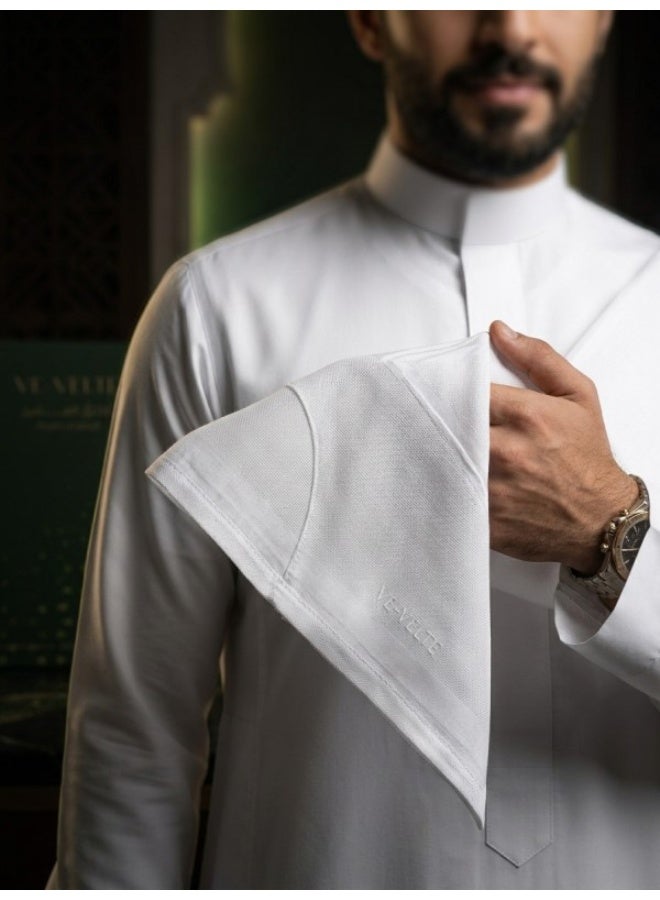 فدشي غترة بيضاء فاخرة قطن 100% من VE-VELTE - تصميم كلاسيكي بتغليف إهداء - Image 3