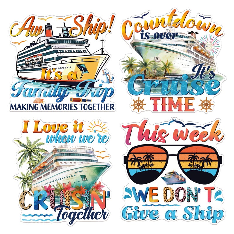 Wxiben Family Cruise Door Decorations Magnetic - Wxiben 4PCS Vacation Trip Cruise Door Magnets Vintage Summer Beach Palm Tree Cruising Ship Magnet Stickers for Holiday Carnival Cabin Fridge Decor - Image 1