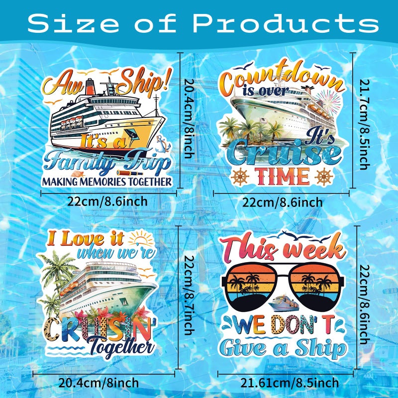 Wxiben Family Cruise Door Decorations Magnetic - Wxiben 4PCS Vacation Trip Cruise Door Magnets Vintage Summer Beach Palm Tree Cruising Ship Magnet Stickers for Holiday Carnival Cabin Fridge Decor - Image 2
