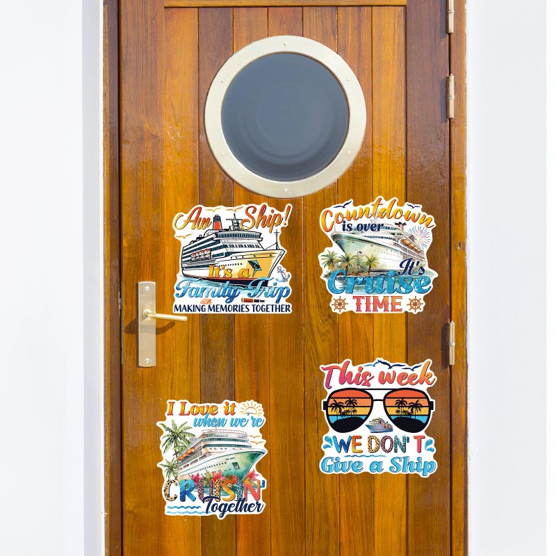 Wxiben Family Cruise Door Decorations Magnetic - Wxiben 4PCS Vacation Trip Cruise Door Magnets Vintage Summer Beach Palm Tree Cruising Ship Magnet Stickers for Holiday Carnival Cabin Fridge Decor - Image 4