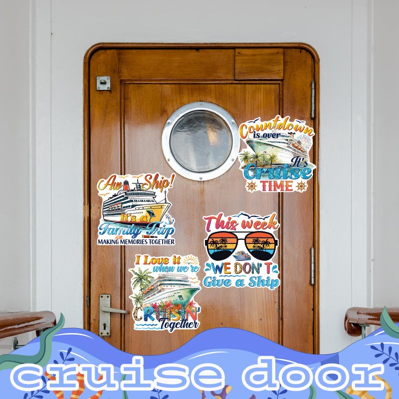 Wxiben Family Cruise Door Decorations Magnetic - Wxiben 4PCS Vacation Trip Cruise Door Magnets Vintage Summer Beach Palm Tree Cruising Ship Magnet Stickers for Holiday Carnival Cabin Fridge Decor - Image 5