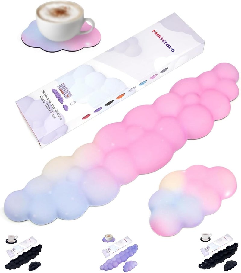 LJYZMD Cloud Wrist Rest Set for Keyboard and Mouse, Includes Cute Coaster, with Computers and Laptops（Colorful Set） - Image 1