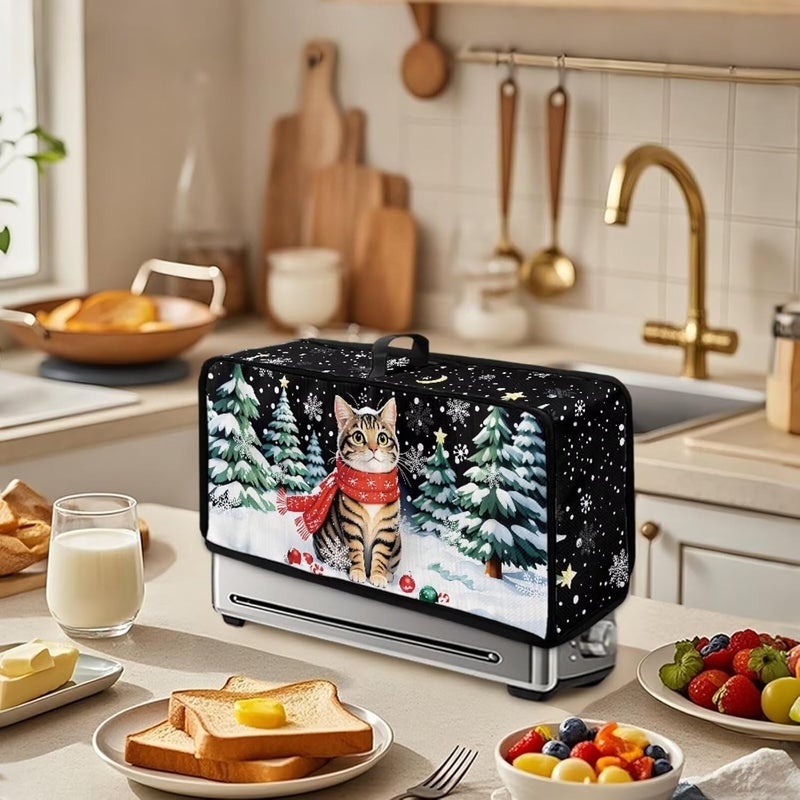 ZDCUSTOM Merry Christmas Toaster Cover with Top Handle Portable Toaster Covers 2 Slice Long Foldable Kitchen Accessories Decor Protection, X-Mas Cat - Image 3