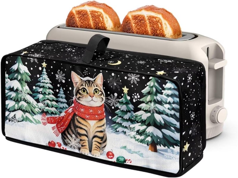 ZDCUSTOM Merry Christmas Toaster Cover with Top Handle Portable Toaster Covers 2 Slice Long Foldable Kitchen Accessories Decor Protection, X-Mas Cat - Image 1