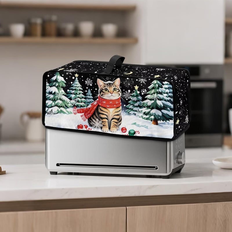 ZDCUSTOM Merry Christmas Toaster Cover with Top Handle Portable Toaster Covers 2 Slice Long Foldable Kitchen Accessories Decor Protection, X-Mas Cat - Image 2