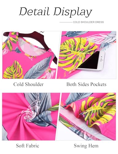 Tanst Sky Vacation Dresses for Women Tropical Summer Short Sleeve Cold Shoulder Dress Flowy Beach Hawaiian Sundresses Cute Resort Wear Pink Leaf 2XL - Image 4