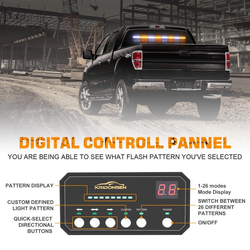 XRIDONSEN 35 inch Traffic Advisor Light Bar 48 LED Strobe Lights Amber White Emergency Safety Warning Hazard Front/Rear Window Display Controller for Construction Vehicles plow/Tow Trucks Wreckers - Image 4