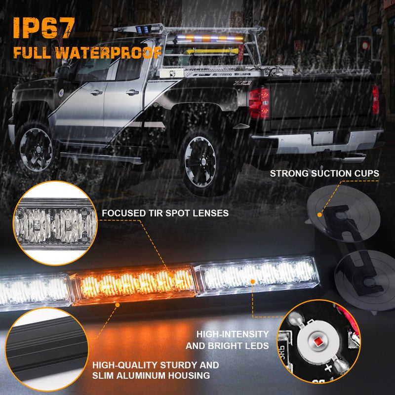 XRIDONSEN 35 inch Traffic Advisor Light Bar 48 LED Strobe Lights Amber White Emergency Safety Warning Hazard Front/Rear Window Display Controller for Construction Vehicles plow/Tow Trucks Wreckers - Image 3