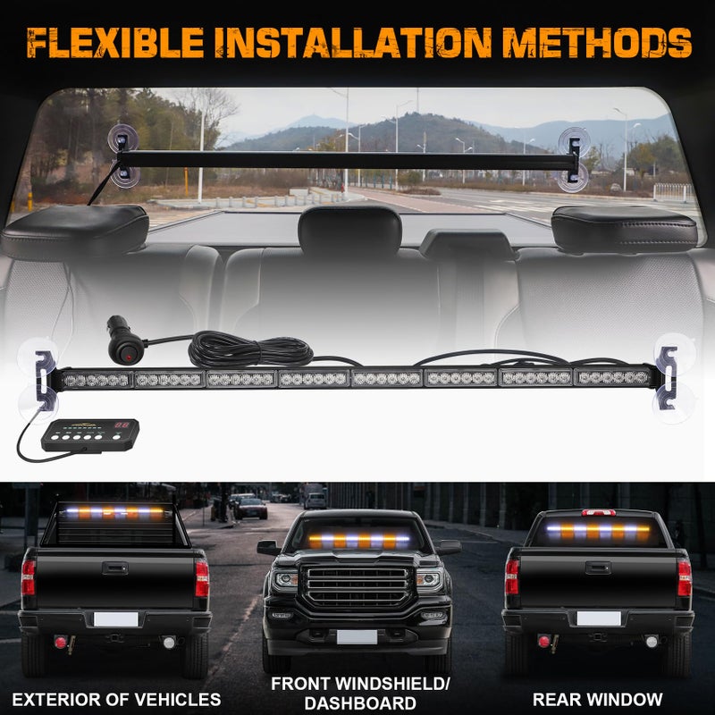 XRIDONSEN 35 inch Traffic Advisor Light Bar 48 LED Strobe Lights Amber White Emergency Safety Warning Hazard Front/Rear Window Display Controller for Construction Vehicles plow/Tow Trucks Wreckers - Image 5