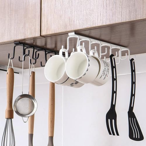 Tusmad Cup Stand for Kitchen Cabinet – Under Cabinet Metal Cup Stand Rack with 12 Double-Row Hooks, Hanging Storage for Tea Cup Holder, Coffee Mugs, Towels, Kitchen & Office Organizer - Image 2