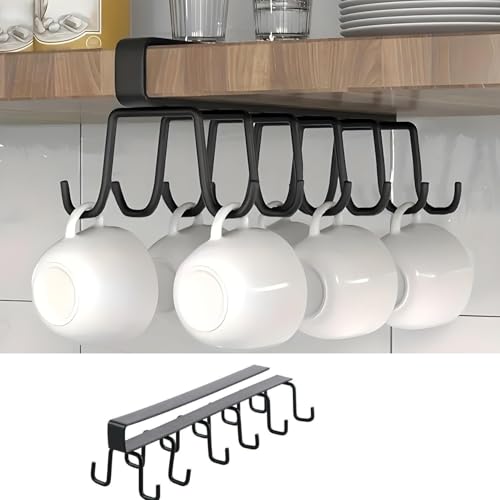 Tusmad Cup Stand for Kitchen Cabinet – Under Cabinet Metal Cup Stand Rack with 12 Double-Row Hooks, Hanging Storage for Tea Cup Holder, Coffee Mugs, Towels, Kitchen & Office Organizer - Image 1