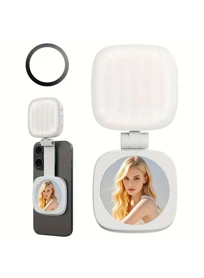 Black Portable Magnetic Selfie Light Foldable LED Fill With Telescopic Mirror - Image 3