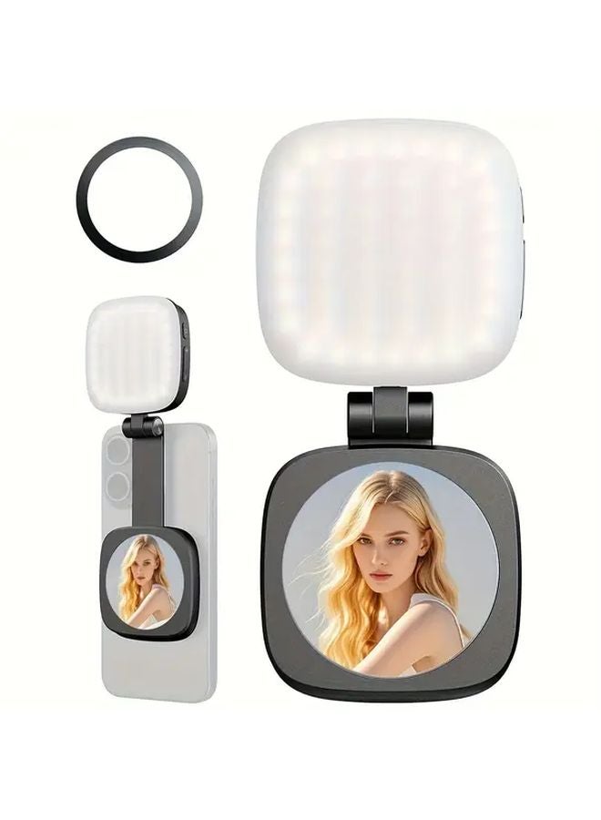 Black Portable Magnetic Selfie Light Foldable LED Fill With Telescopic Mirror - Image 1