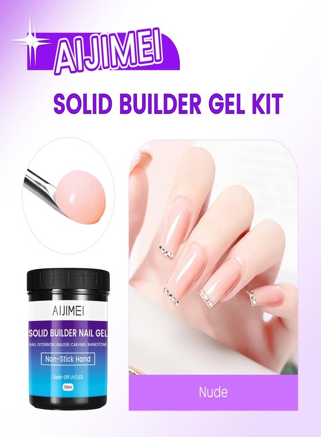 AIJIMEI مجموعة جل بناء صلب AIJIMEI للأظافر - محلول تكثيف الأظافر - جل تمديد الأظافر - جل بناء غير لاصق مع شكل مزدوج للأظافر للاستخدام المنزلي (نود، 150 مل/5 أونصة سائلة) - Image 2