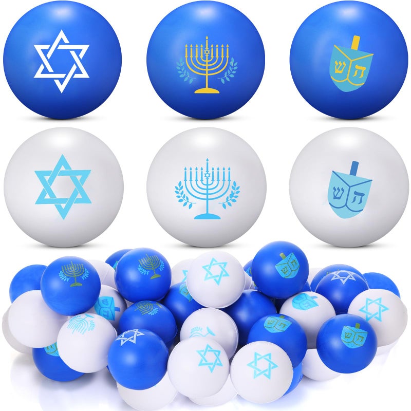 Shappy 24 Pcs Hanukkah Mini Stress Balls 157 Inch PU Foam Squeeze Balls for Stress Relief Anxiety Squeeze Fidget Toys for Boys Girls Adults Hanukkah Themed Party Favor Supplies 6 Styles - Image 3