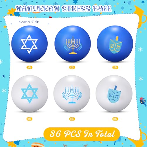 Shappy 24 Pcs Hanukkah Mini Stress Balls 157 Inch PU Foam Squeeze Balls for Stress Relief Anxiety Squeeze Fidget Toys for Boys Girls Adults Hanukkah Themed Party Favor Supplies 6 Styles - Image 5