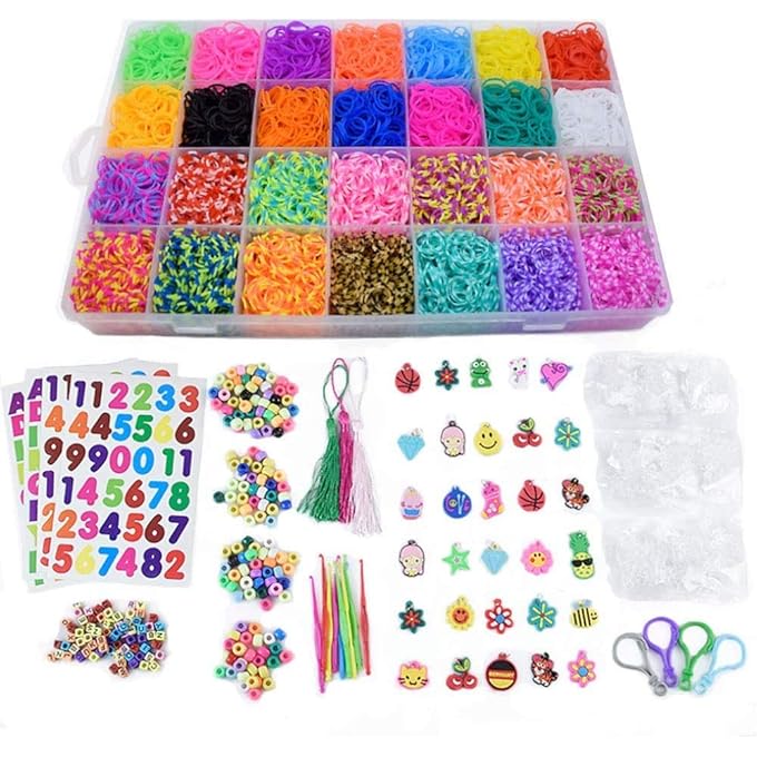 LUCKSTAR Rainbow Rubber Bands Mega Refill Bracelet Making Kit - Loom Bands Large Storage Container ,10000 Premium Loom Bands In Different Nice Colors