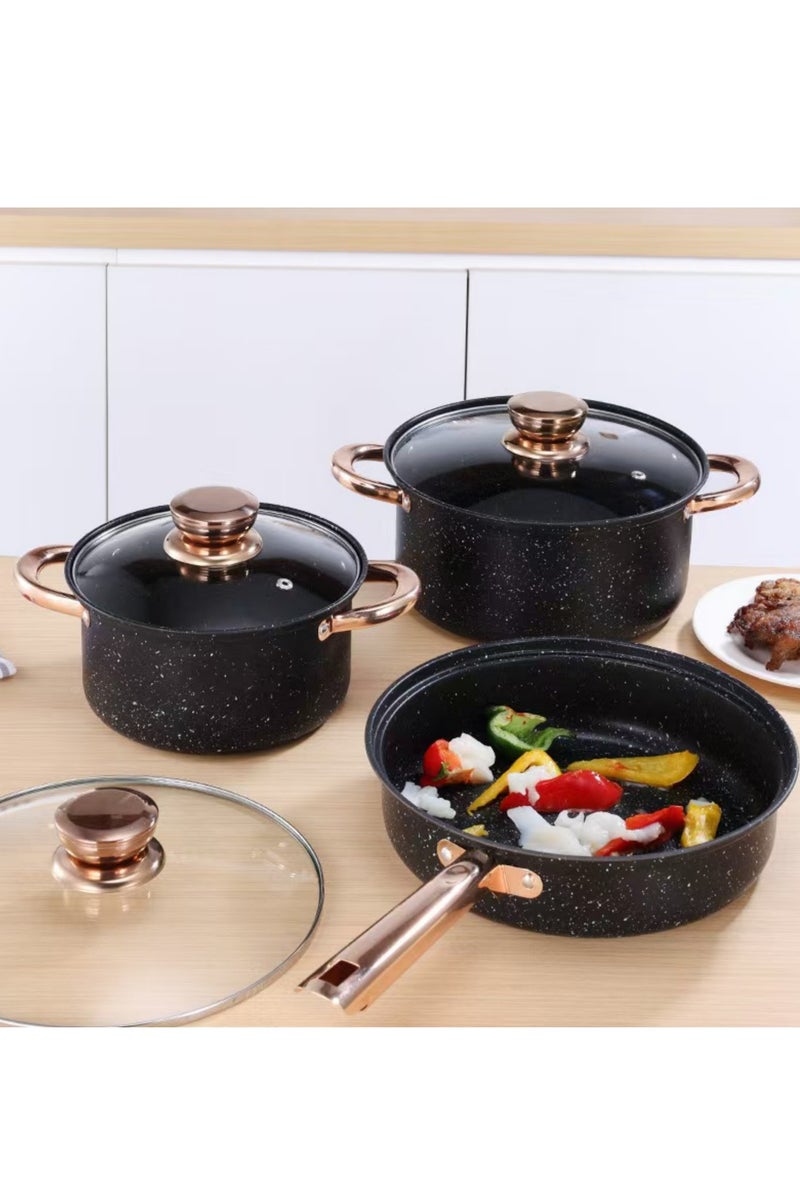 مجموعة أدوات الطبخ غير اللاصقة مكونة من 8 قطع، مجموعة أوعية ومقالي غير لاصقة مع طلاء الجرانيت السويسي، مجموعة طهي مطبخ صحية، مقابض البقاء باردة - Image 3