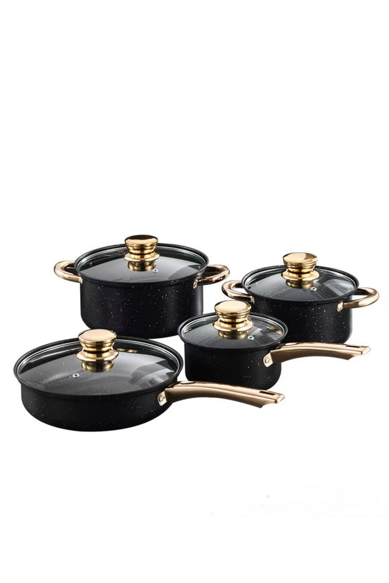 مجموعة أدوات الطبخ غير اللاصقة مكونة من 8 قطع، مجموعة أوعية ومقالي غير لاصقة مع طلاء الجرانيت السويسي، مجموعة طهي مطبخ صحية، مقابض البقاء باردة - Image 1