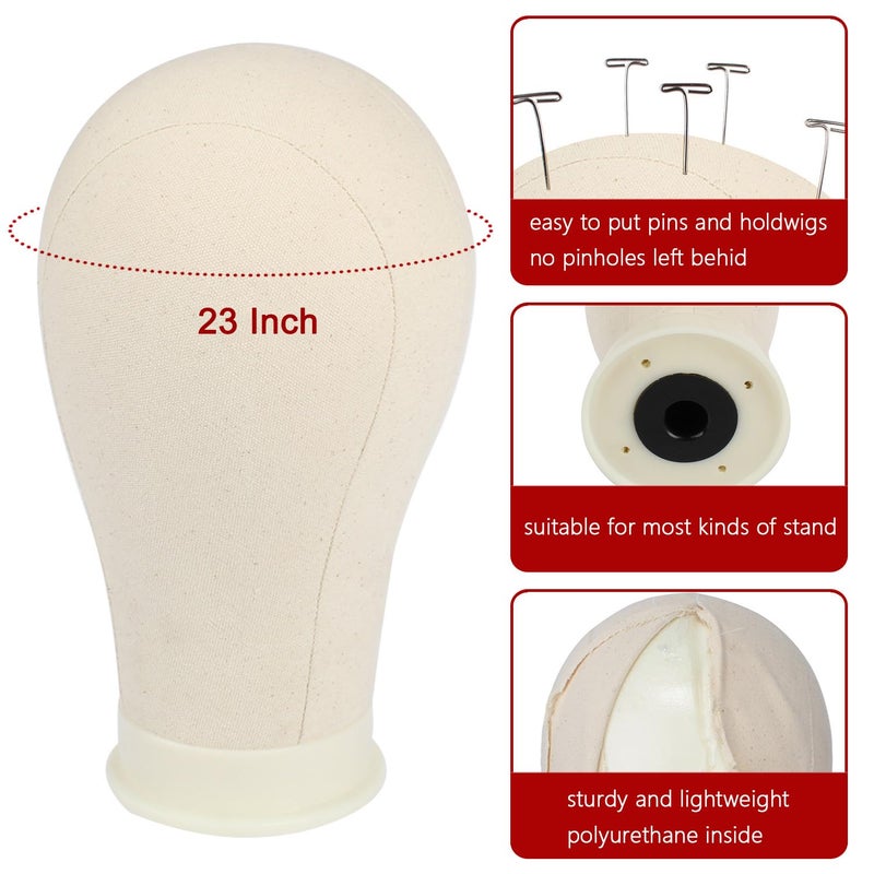 Xtrend 21-24'' Poly Canvas Block Head Mannequin with Stand Set for Wig/Hair Extension Making Display & Styling - Image 3