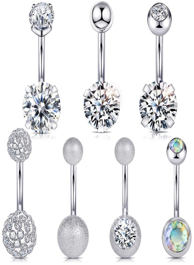 Wssxc 14G Hypoallergenic Surgical Steel Belly Button Ring Cubic Zirconia Belly Button Barbs Body Piercing Set 7Pcs - Image 1