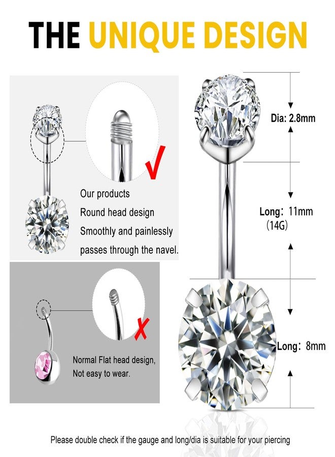 Wssxc 14G Hypoallergenic Surgical Steel Belly Button Ring Cubic Zirconia Belly Button Barbs Body Piercing Set 7Pcs - Image 2