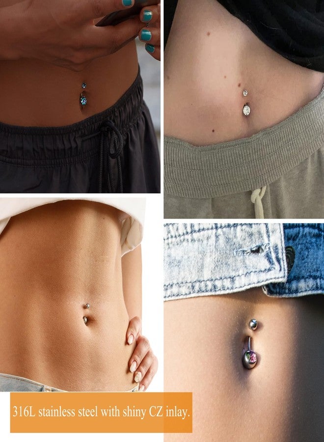 Wssxc 14G Hypoallergenic Surgical Steel Belly Button Ring Cubic Zirconia Belly Button Barbs Body Piercing Set 7Pcs - Image 4