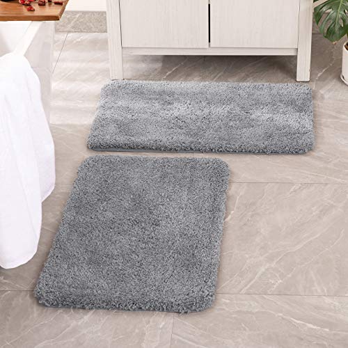 MIULEE Set of 2 Non Slip Shaggy Bathroom Rugs Extra Thick Soft Bath Mats Plush Microfiber Absorbent Water for Tub Shower Machine Washable Grey 16x24 inches