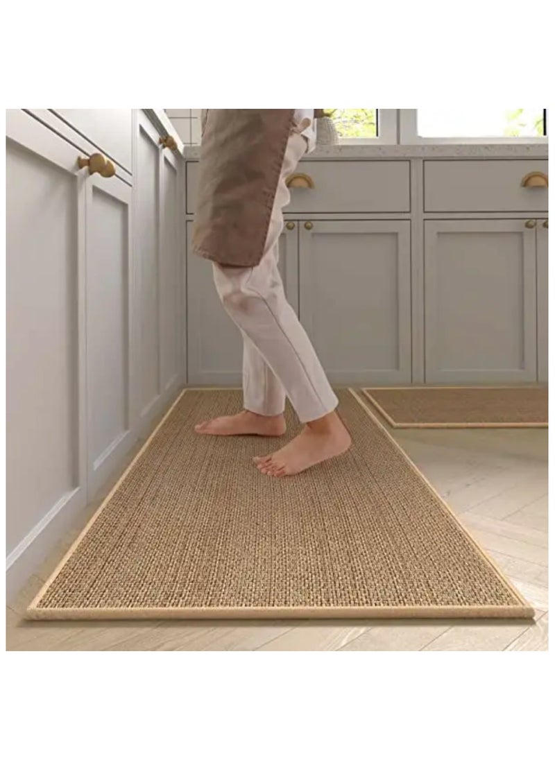 MEKITON - Set of 2 PCs Premium Anti-Fatigue Kitchen Mats, Non-Skid Natural Rubber Kitchen Floor Mats, Washable | Runner Rugs for Kitchen Floor Front of Sink, Laundry Room | 45X120CM + 45X75CM (Beige) - Image 1